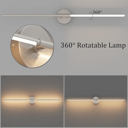 Hardwired Wall Sconces Set of Two,40In Sand Nickel Linear Bathroom Sconce 360° Rotate Modern Vanity Light Bar 3000K for Bedroom Living Room