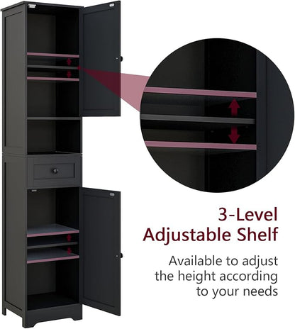 Tall Bathroom Cabinet,Storage Cabinet with 5 Shelves & 1 Drawer, with Adjustable Shelve, for Bathroom, Kitchen, Entryway, Living Room (Black)