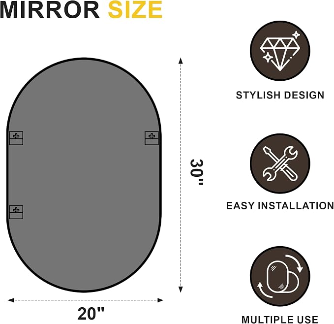 Black Oval Bathroom Mirror for Over Sink, 2 Pack 20"x30" Wall Mirror | HD Shatterproof Glass, Metal Framed, Oval Vanity Mirrors for Bathroom, Bedroom, Living Room, Entryway, Horizontal or Vertical