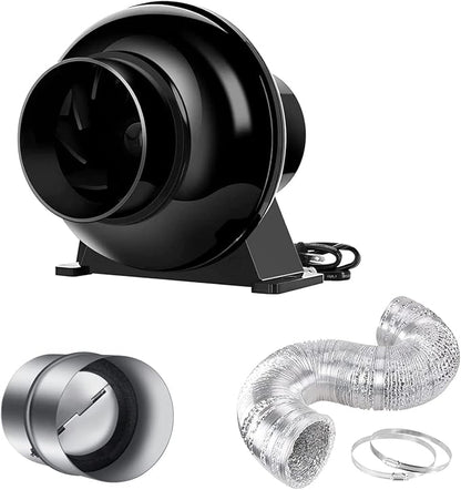 iPower 4 Inch 195 CFM Inline Duct Ventilation Exhaust Fan, 8 Feet Ducting and Backdraft Shutter Damper for Grow Tent, HVAC Heating Cooling, 2 Clamps Included