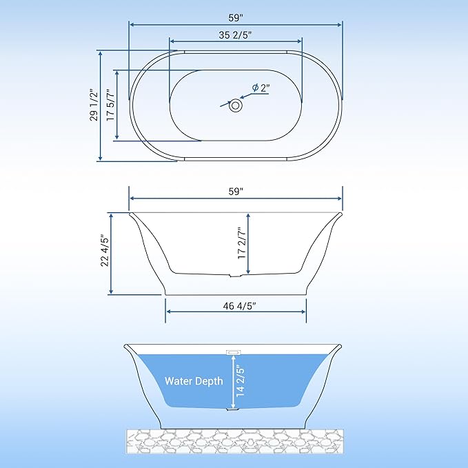 67 Inch Acrylic Freestanding Bathtub, Luxury Oval Soaking Tub, Modern Grey and White Stand Alone Bath with Chrome Drain and Overflow, Deep Soaking Tub for Bathroom