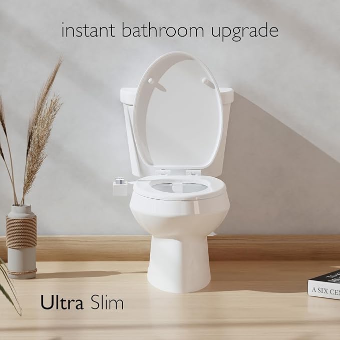 BIDETbidet Left/Right Reversible Fresh Water Deluxe Ultra-Slim Toilet Attachment, Interchangeable Knob Set, Non-Electric with Nozzle Hinged Design, Easy Install, Fits Most Toilets, Off-White
