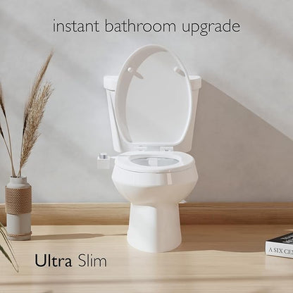 BIDETbidet Left/Right Reversible Fresh Water Deluxe Ultra-Slim Toilet Attachment, Interchangeable Knob Set, Non-Electric with Nozzle Hinged Design, Easy Install, Fits Most Toilets, Off-White
