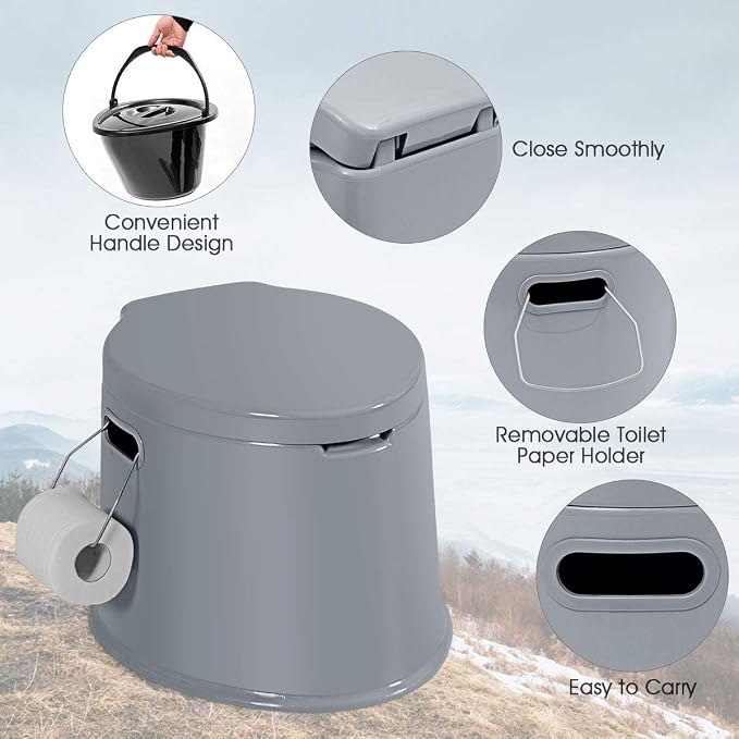 Giantex Portable Travel Toilet with Detachable Inner Bucket and Removable Paper Holder, Lightweight Outdoor & Indoor Toilet for Camping, Hiking, RV, Boating and Trip, Porta Potty
