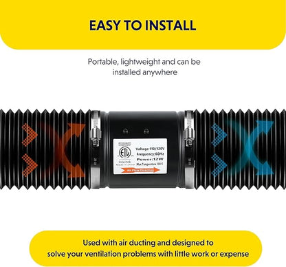 Simple Deluxe 4" 106 CFM Booster Duct Fan with Speed Controller, Low Noise HVAC Exhaust Fan, Suitable for Basements, Bathrooms, Kitchens, and Grow Tents, Black