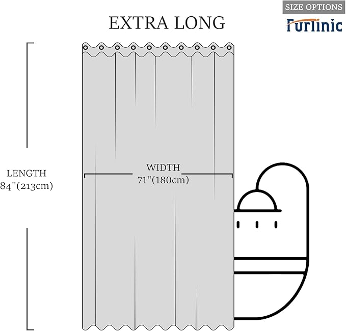 Furlinic Blue Extra Long No Hook Shower Curtain 84 Length,Waterproof Fabric Shower Curtains for Bathroom,Hotel Grade with 10 Plastic Grommets,Machine Washable,72x84 Inch