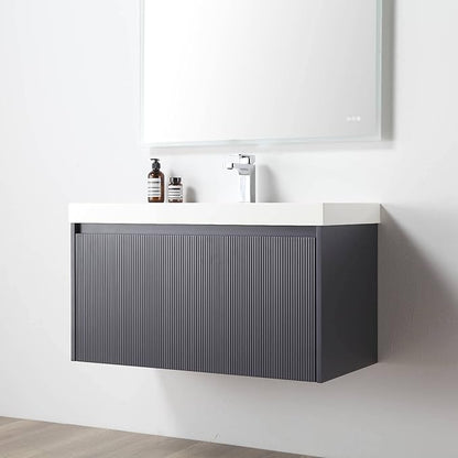 Blossom 36 Inch Bathroom Vanity with Sink and Side Cabinet, All Wood Floating Bathroom Vanity with Acrylic Sink, Bathroom Sink Cabinet with Soft-Close Drawer, Modern Style Vanities, Night Blue