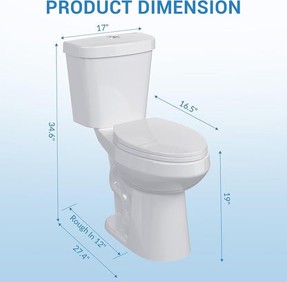 Two-Piece Toilets for Bathrooms, Comfort ADA Height 19", Elongated with Soft Close Seat, Power Flush 1.28 GPF