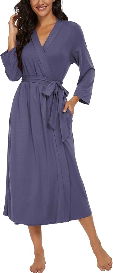 VINTATRE Women Kimono Robes Long Knit Bathrobe Lightweight Soft Knit Sleepwear V-neck Casual Ladies Loungewear
