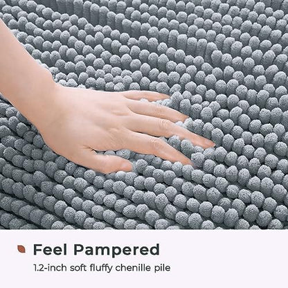 FRESHMINT Chenille Bathroom Rugs Non-Slip Bath Mat 32"x20", Washable Soft Shower Mat, for Bathroom Floor & Tub Fluffy Shag Bath Rugs, Durable Thick Water Absorbent Microfiber Shower Rugs, Sky Gray