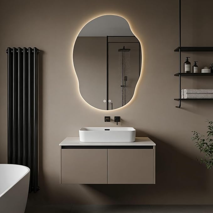 LED Bathroom Mirror with Lights, Asymmetrical Irregular Backlit Vanity Mirror, 35" H x25 W, Anti-Fog, Dimmable 3 Color Temp, Memory, Hardwired Mount, Horizontal/Vertical