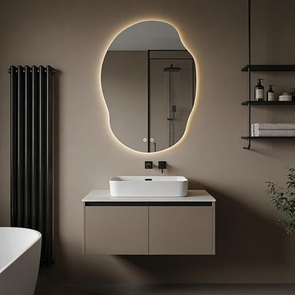 LED Bathroom Mirror with Lights, Asymmetrical Irregular Backlit Vanity Mirror, 35" H x25 W, Anti-Fog, Dimmable 3 Color Temp, Memory, Hardwired Mount, Horizontal/Vertical
