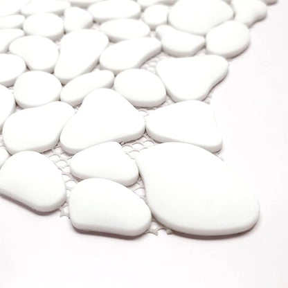SUNWINGS 10-Sheet Pebble Tile for Shower Floor Border Kitchen Bathroom Backsplash, White Recycled Glass Marble Stone Looks Wall and Floor Tile, Covers 7.9 Sq. Ft