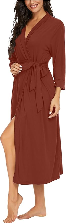 VINTATRE Women Kimono Robes Long Knit Bathrobe Lightweight Soft Knit Sleepwear V-neck Casual Ladies Loungewear