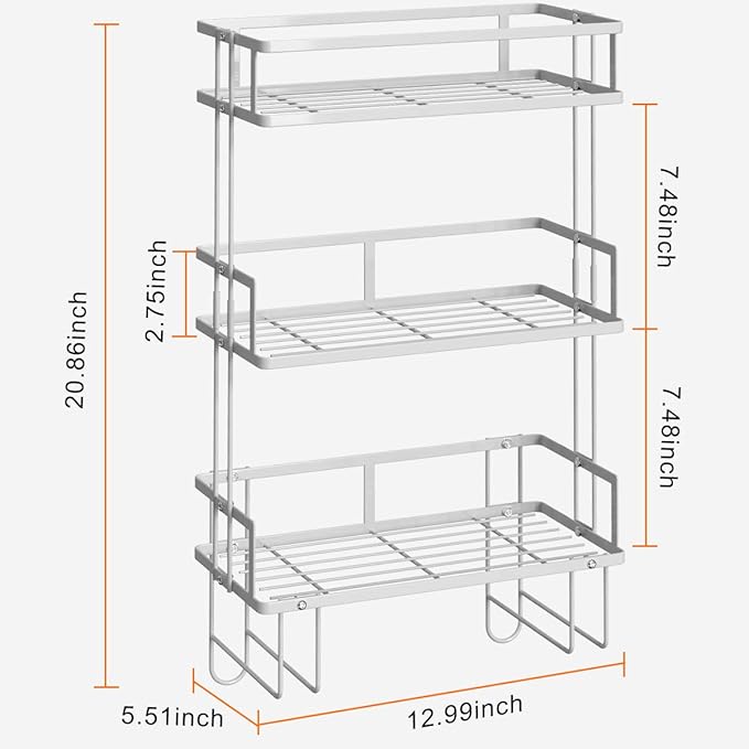 Over The Toilet Storage,3-Tier Bathroom Organizer Shelves with Paper Holder, Multifunctional Toilet Rack,No Drilling Storage Shelf, Home Storage Space Saver Wall Mounting Design,White