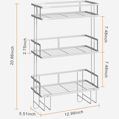 Over The Toilet Storage,3-Tier Bathroom Organizer Shelves with Paper Holder, Multifunctional Toilet Rack,No Drilling Storage Shelf, Home Storage Space Saver Wall Mounting Design,White
