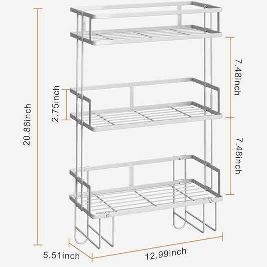 Over The Toilet Storage,3-Tier Bathroom Organizer Shelves with Paper Holder, Multifunctional Toilet Rack,No Drilling Storage Shelf, Home Storage Space Saver Wall Mounting Design,White