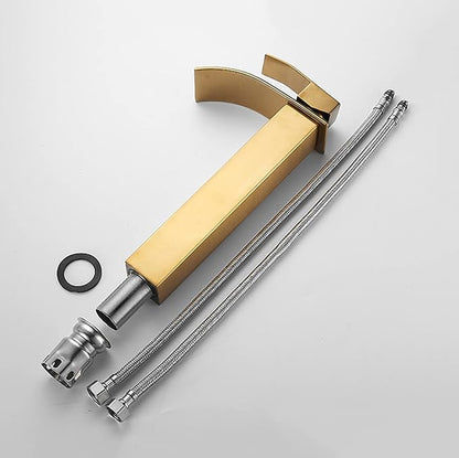 Brushed Gold High Arc Bathroom Faucet Single Lever Basin Mixer G1/2 Sink Tap with Waterfall Design Stainless Steel Finish for Modern Vanity