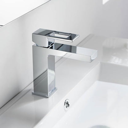 KBF1002 Solid Brass Single Handle Bathroom Sink Faucet, High Arc Cubic Spout Lavatory Faucet in Chrome Finish | Corrosion-Resistant, Modern Design, Easy to Install