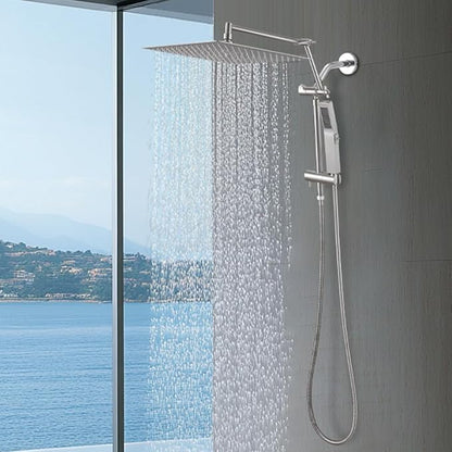 All Metal 12 Inch Rain Shower Head with Handheld Spray Combo, High Pressure Waterfall Rainfall Square Shower Heads with 16" Adjustable Extension Arm, Dual Showerhead with 3-Way Diverter,Brushed Nickel