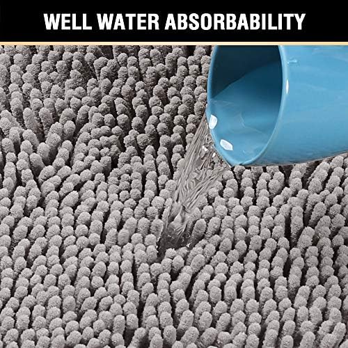 H.VERSAILTEX Bath Rugs for Bathroom Slip-Resistant Shag Chenille Bath Rugs Mat Extra Soft and Absorbent Bath Rug for Shower Room Machine-Washable Fast Dry (Gray, 20" x 32"/17" x 24")
