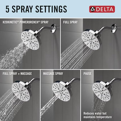 Delta Nicoli 14 Series H2Okinetic Shower Faucet Set, Chrome Shower Head and Handle Set, Valve Trim Kit, Chrome 142749 (Valve Included)