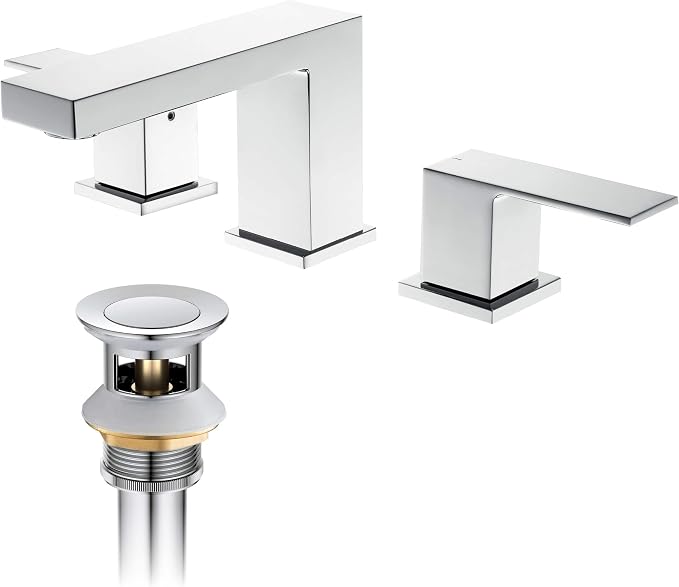 8 Inch Widespread Bathroom Sink Faucet with Drain Assembly, Solid Brass 2 Handle 3 Hole Bathroom Vanity Faucet, Chrome Finish, Modern Bathroom Faucet