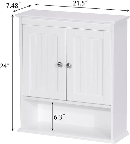 Spirich Bathroom Cabinet Wall Mounted with Doors, Wood Hanging Cabinet with Doors and Shelves Over The Toilet, Bathroom Wall Cabinet White | Wall Mounted, with Doors, Hanging Cabinet, Over The Toilet