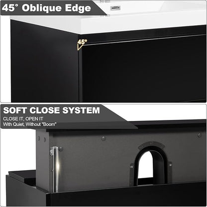 Wall Mounted 72 Inch Bathroom Vanity with Sink, Floating Vanity Bathroom, Double Sink Bathroom Vanity, 4 Drawers, Resin Integrated Sink (Glossy Black)