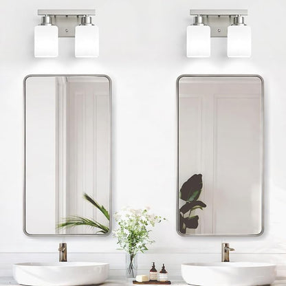 2 Light Brushed Nickel Vanity Light,Brushed Nickel Vanity Lights for Bathroom,Bathroom Light Fixtures Over Mirror,Wall Sconces for Living Room,Bedroom,Hallway(E26 Base)