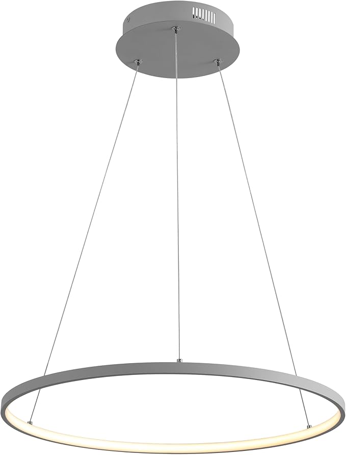 JONATHAN Y 23.75" Gray Modern Integrated LED Pendant Light, Dimmable Round Hoop Chandelier for Kitchen Island, Dining Room, Adjustable Height Metal Hanging Light (JYL7203E)