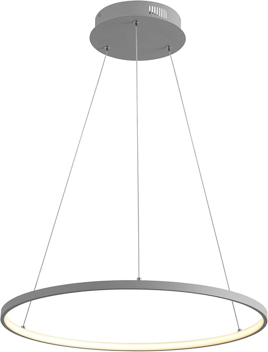 JONATHAN Y 23.75" Gray Modern Integrated LED Pendant Light, Dimmable Round Hoop Chandelier for Kitchen Island, Dining Room, Adjustable Height Metal Hanging Light (JYL7203E)