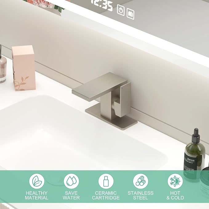 Hoimpro Bathroom Faucet 1 Hole, Single Handle Sink Faucets Brushed Nickel | Widespread Vanity Faucet with 6 Inch Deck Plate Pop-up Drain & cUPC Supply Line Stainless Steel, for Vanity RV Restroom
