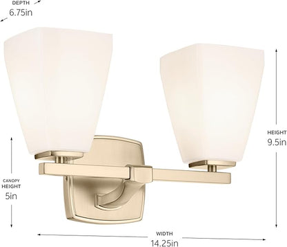 Kichler Marant 14.25" 2-Light Vanity Light with Opal Glass in Champagne Bronze, for Bathroom, Powder Room, Over a Mirror, (14.25" W x 9.5" H), 55215CPZ