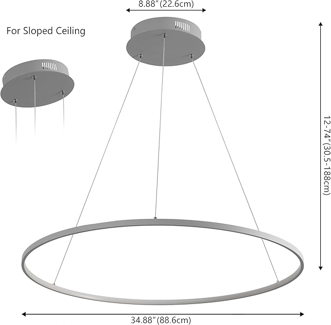 JONATHAN Y 35" Gray Modern Integrated LED Pendant Light, Dimmable Round Hoop Chandelier for Kitchen Island, Dining Room, Adjustable Height Metal Hanging Light (JYL7220E)
