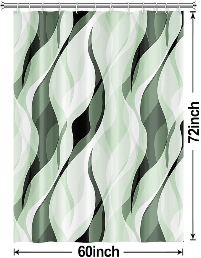 Green Shower Curtain, Modern Abstract Ombre Green Striped Shower Curtain Set for Bathroom Waterproof Polyester Shower Curtain with Hooks, 60x72 Inch