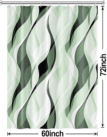 Green Shower Curtain, Modern Abstract Ombre Green Striped Shower Curtain Set for Bathroom Waterproof Polyester Shower Curtain with Hooks, 60x72 Inch