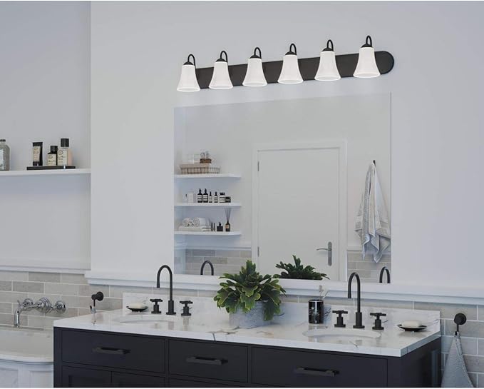 Progress Lighting Classic Collection 6-Light Etched Glass Traditional Bath Vanity Light, Indoor, P300238-031, Matte Black