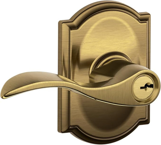 SCHLAGE Accent Lever with Camelot Trim Keyed Entry Lock in Antique Brass - F51A ACC 609 CAM