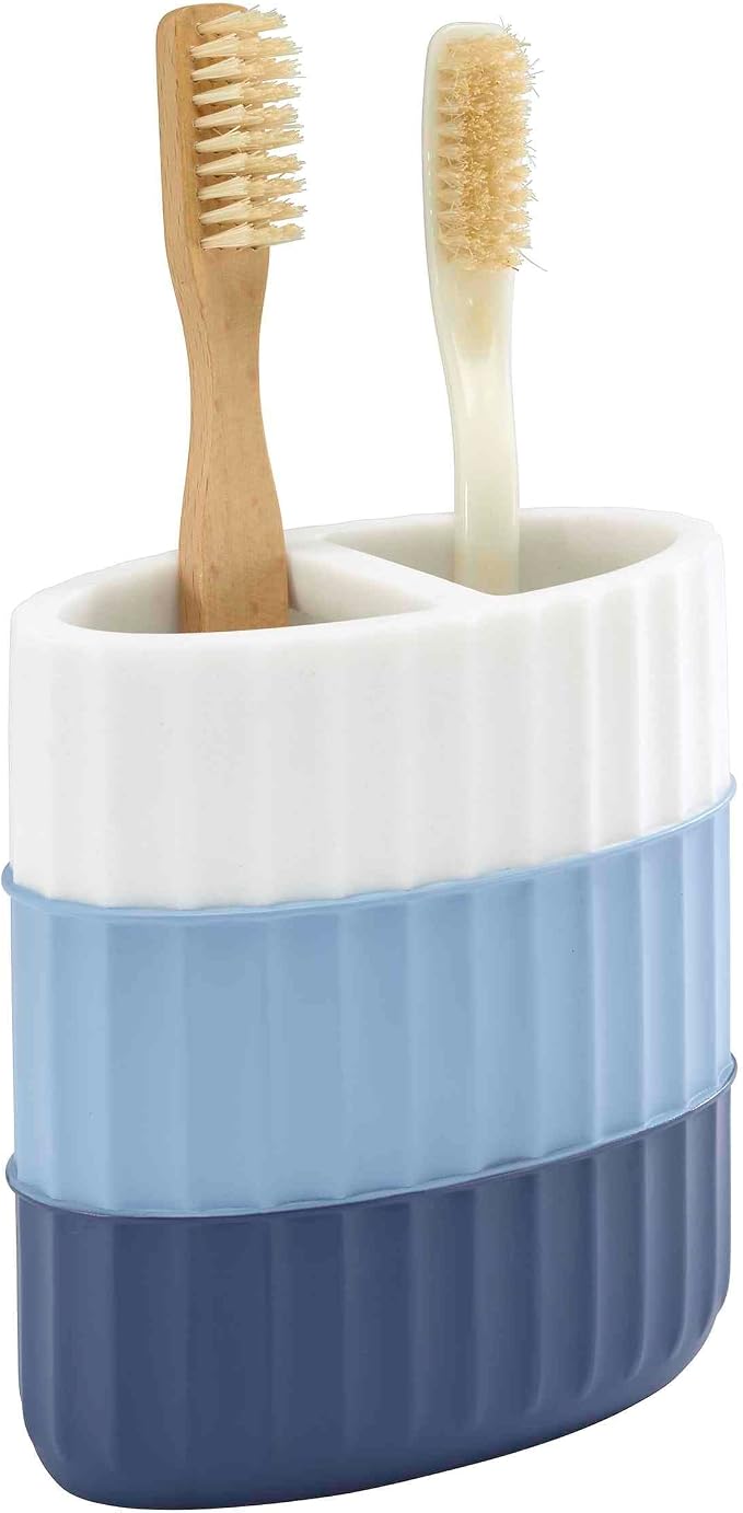 IZOD - Toothbrush Holder, Resin Countertop Bathroom Accessories, Dorm Room Essentials, Striped Bathroom Decor (Clubhouse Collection, Blue)