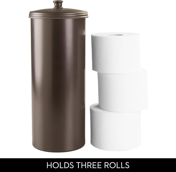 iDesign Freestanding Bathroom Toilet Paper Storage Holder with Lid Bronze | For 3 Extra Rolls