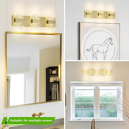 Bathroom Vanity Light Fixture, Modern Brushed Gold LED Vanity Light, Dimmable 19W LED Wall Sconce Lighting for Bathroom, Bedroom, Perfect for Makeup & Shaving