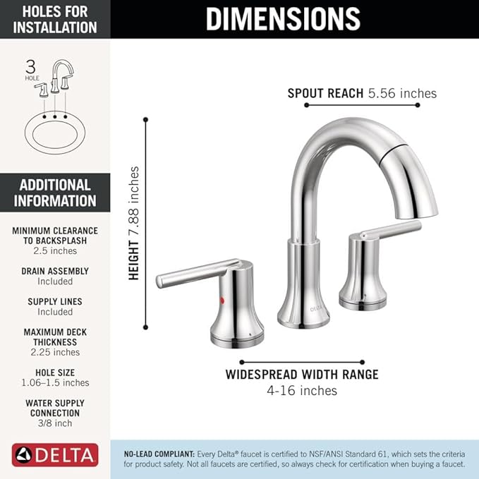 Delta Faucet Trinsic Pull Down Bathroom Faucet, Bathroom Pull Out Faucet, Chrome Widespread Bathroom Faucet 3 Hole with Pull Down Sprayer, Bathroom Sink Faucet Magnetic Docking, Chrome 3559-PD-DST