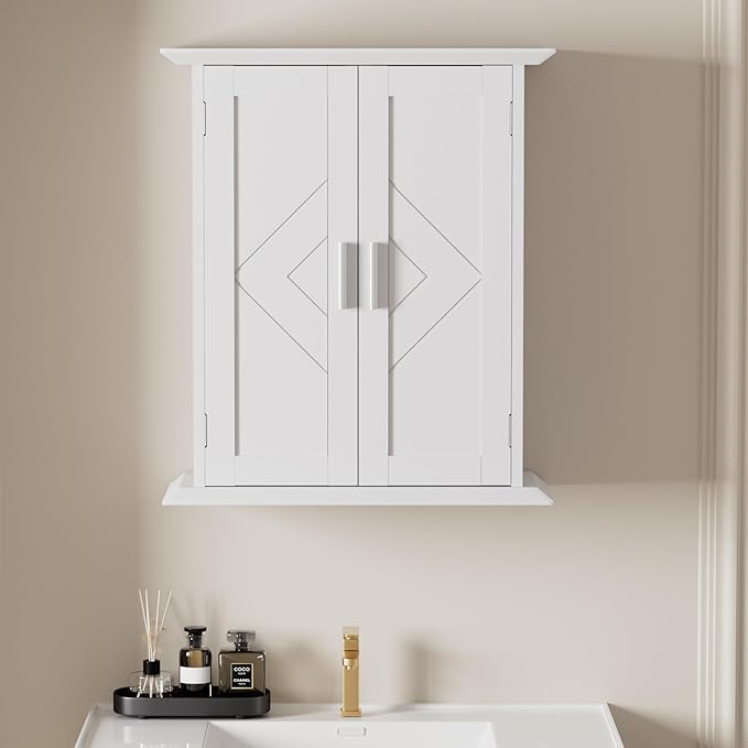 VECELO Medicine Cabinet Bathroom Wall Mount Storage with Adjustable Shelf and 2 Doors, White