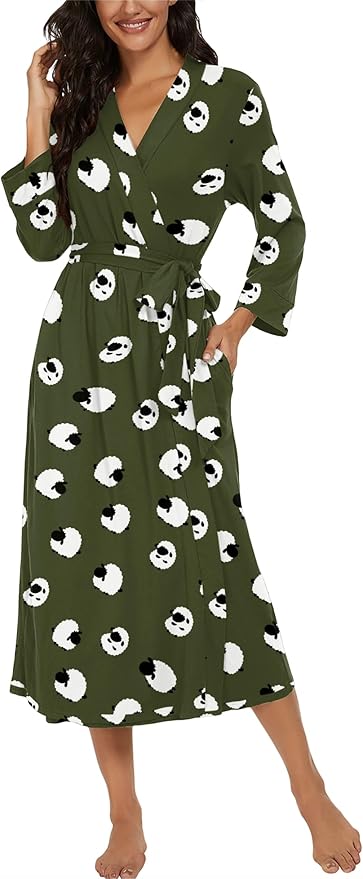 VINTATRE Women Kimono Robes Long Knit Bathrobe Lightweight Soft Knit Sleepwear V-neck Casual Ladies Loungewear