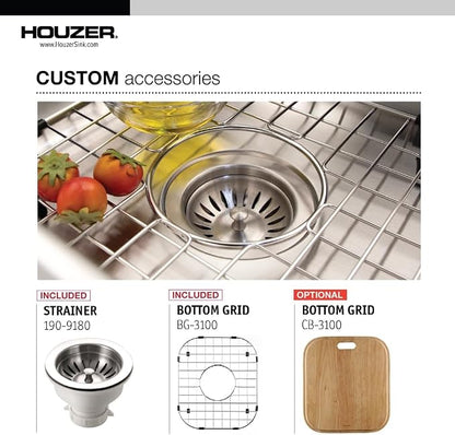 Houzer Club Stainless Steel Kitchen Sink for Bar & Prep: 17 Inch Undermount Single Bowl Sink with Strainer & Bottom Grid, Durable & Versatile, Essential for Home & Apartment: MS-1708-C