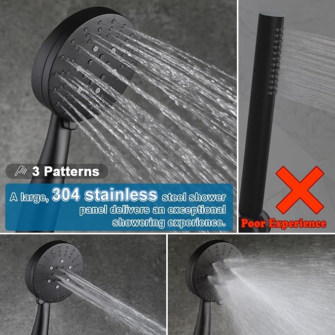 Matte Black Shower Faucet Set, 8 Inch Rainfall Shower Head and Handle Set, Bathroom Rain Shower System, Wall Mounted Shower Fixtures, Include Shower Valve and Trim Kit
