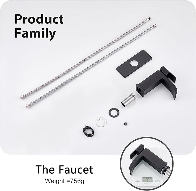 Faustina Black Waterfall Bathroom Faucet 1 Hole Single Handle,Wide Open Spout Waterfall Bathroom Faucet with Pop Up Drain,Stainless Steel Utility Sink Faucet Bathroom Vanity Faucet Basin Mixer Tap