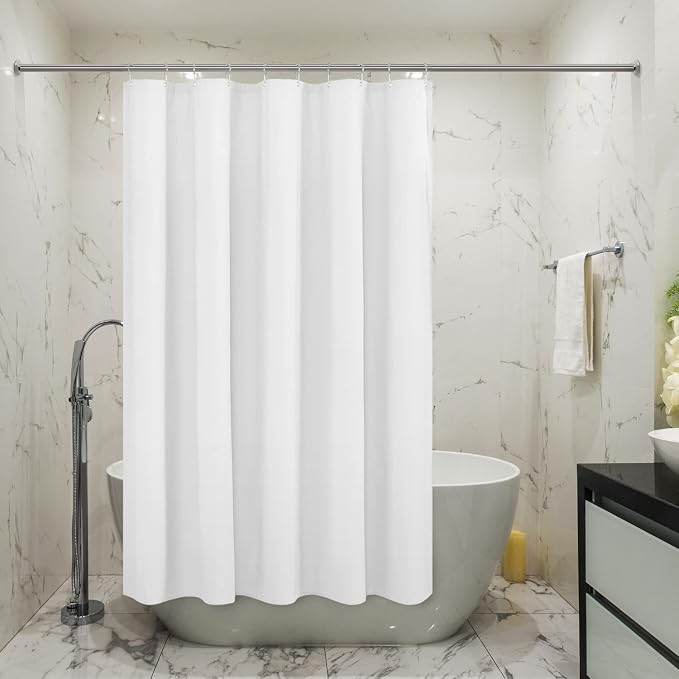 Embossed Microfiber Stall Shower Curtain Liner 54 x 72 inches, Soft Fabric Shower Curtain Washable and Water Repellent,54x72, White