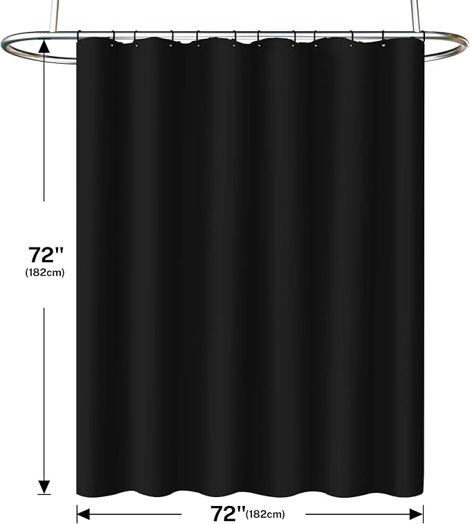 3 in 1 Shower Curtain Set, Black Shower Curtain and Liner Set with 12 Double Sided Shower Curtain Hooks, Cloth Shower Curtains for Bathroom,Waterproof, 72" W*72" H